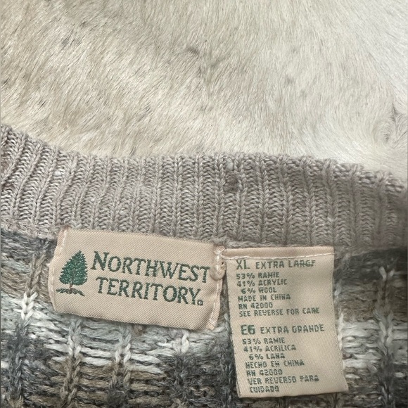 Vintage Northwest Territory 90’s Wool Grandpa Chunky Knit Sweater XL Men’s - Picture 3 of 4
